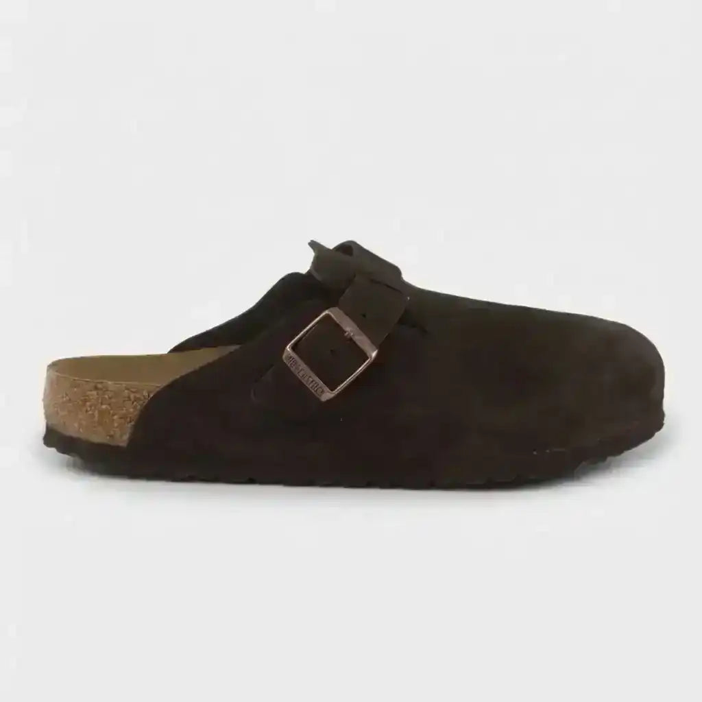 BIRKENSTOCK BOSTON SUEDE SOFT FOOTBED CLOG - TAUPE