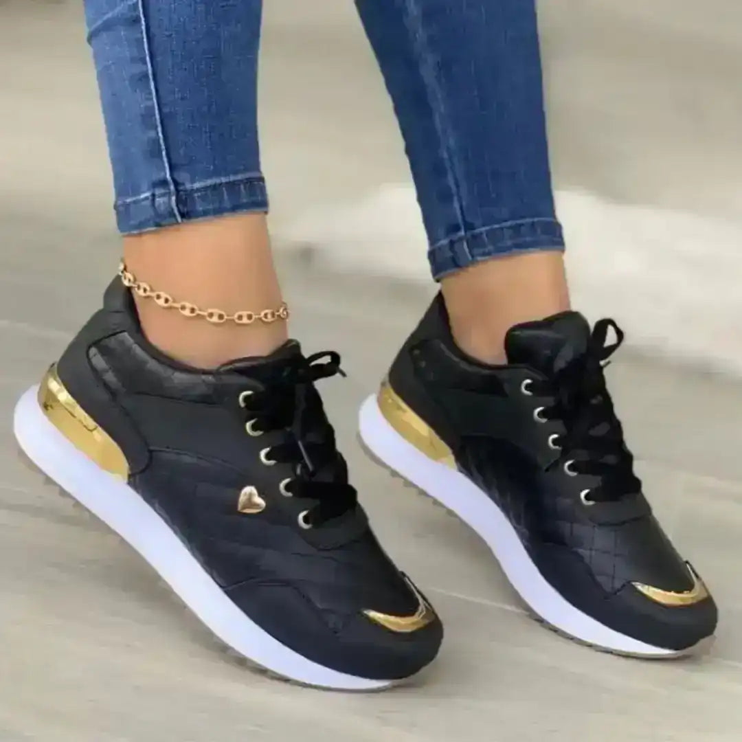 Discreet Shoes Women’s Fashion Sneakers – Gold & White 2026
