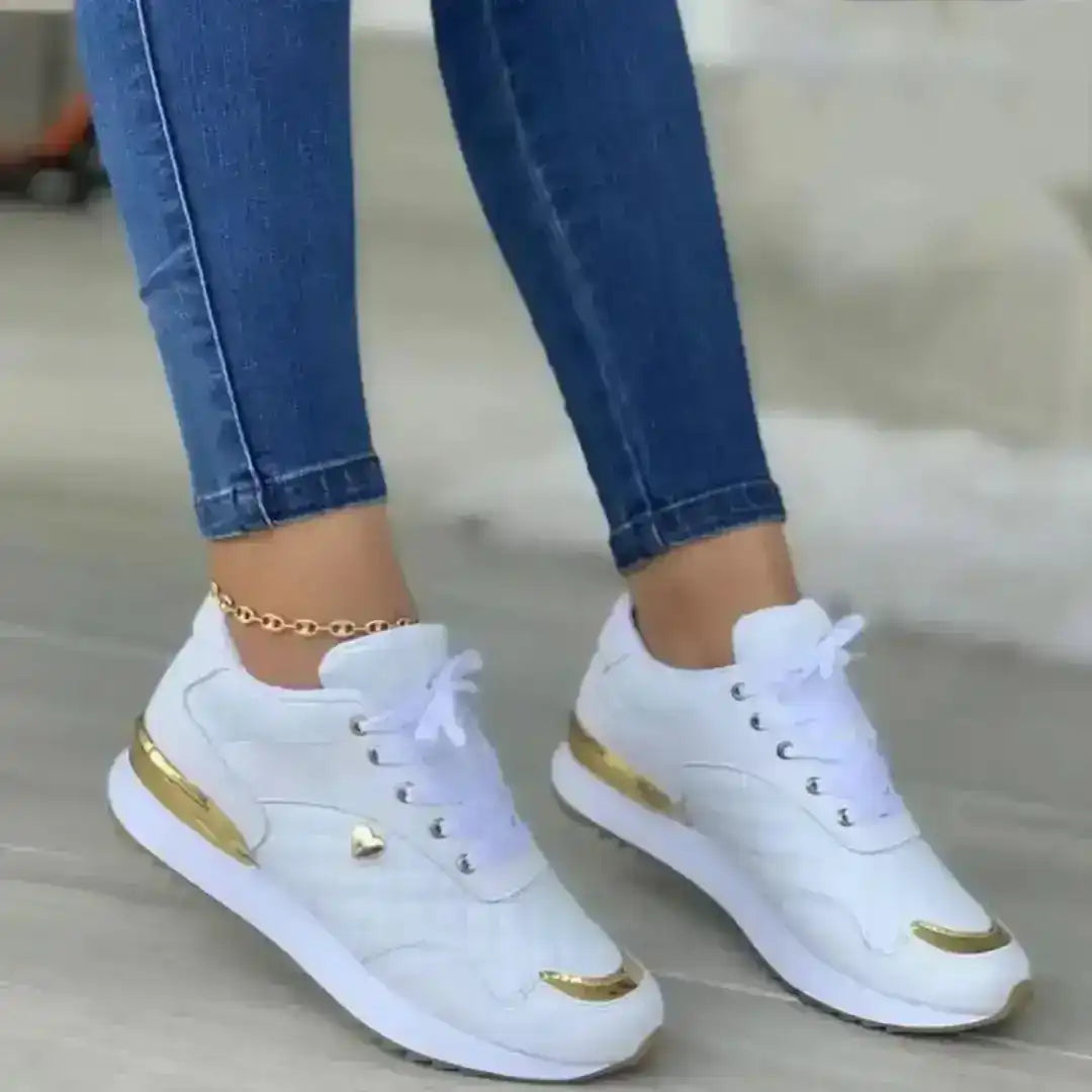 Discreet Shoes Women’s Fashion Sneakers – Gold & White 2026